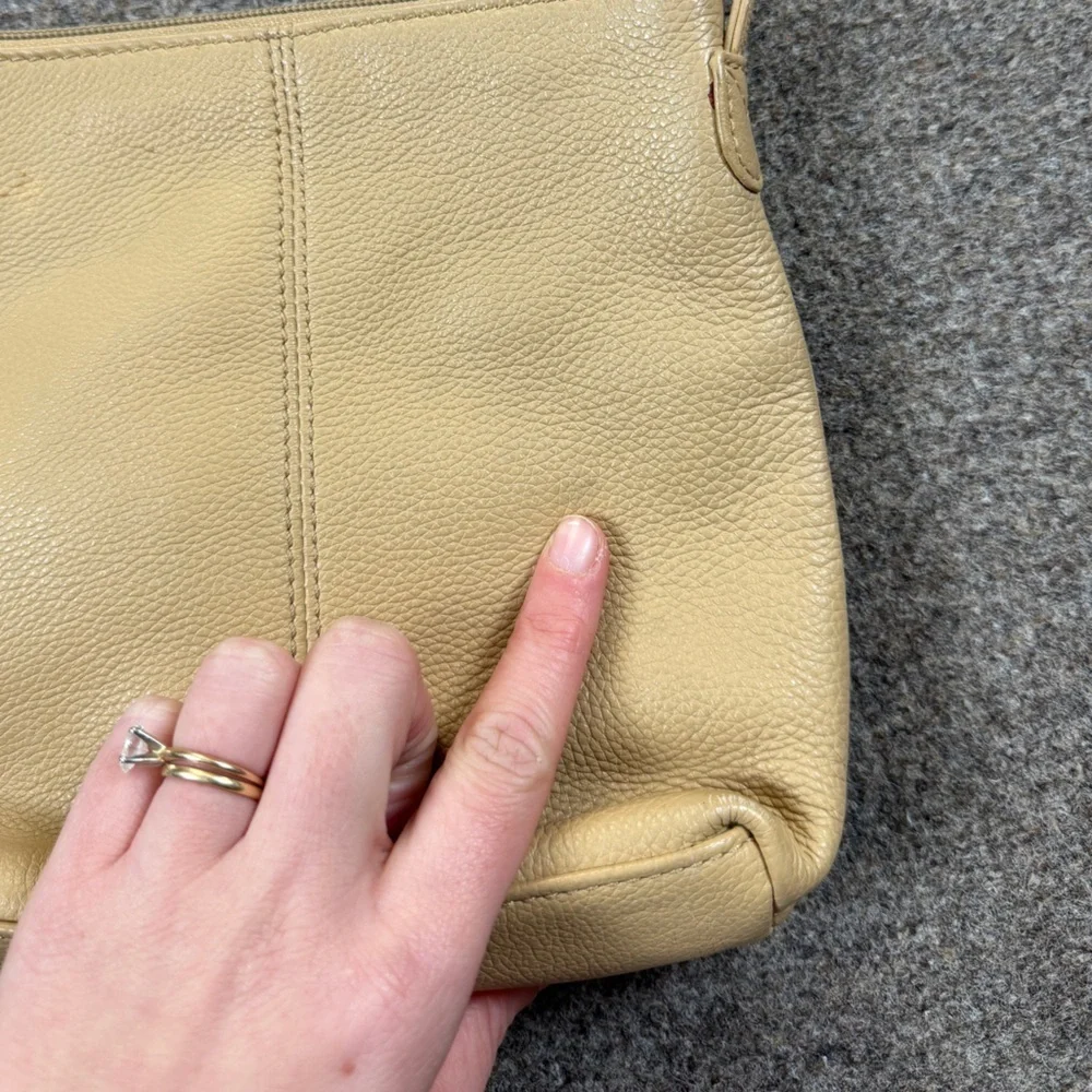 Vintage Stone Mountain Tan Cream Leather Small Crossbody Bag Zip Closure Western - Picture 7 of 12